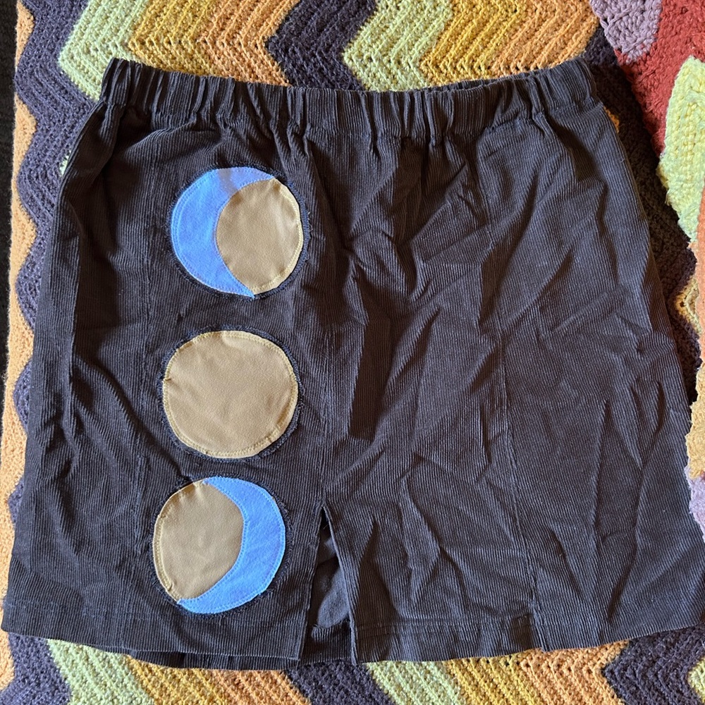 Handmade Stylish Black Mini Skirt with Blue and Tan Accents